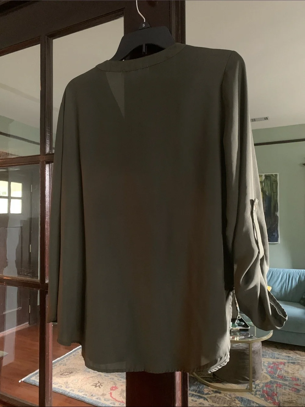 Michael Kors Olive Zip-Front Long Sleeve Blouse